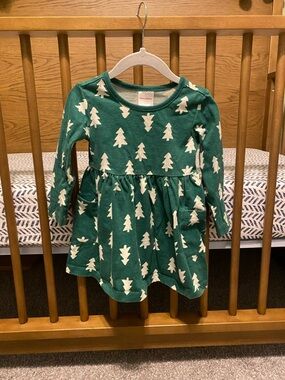Hanna Andersson Christmas Dress with Green Tree Print Long Sleeve Dress